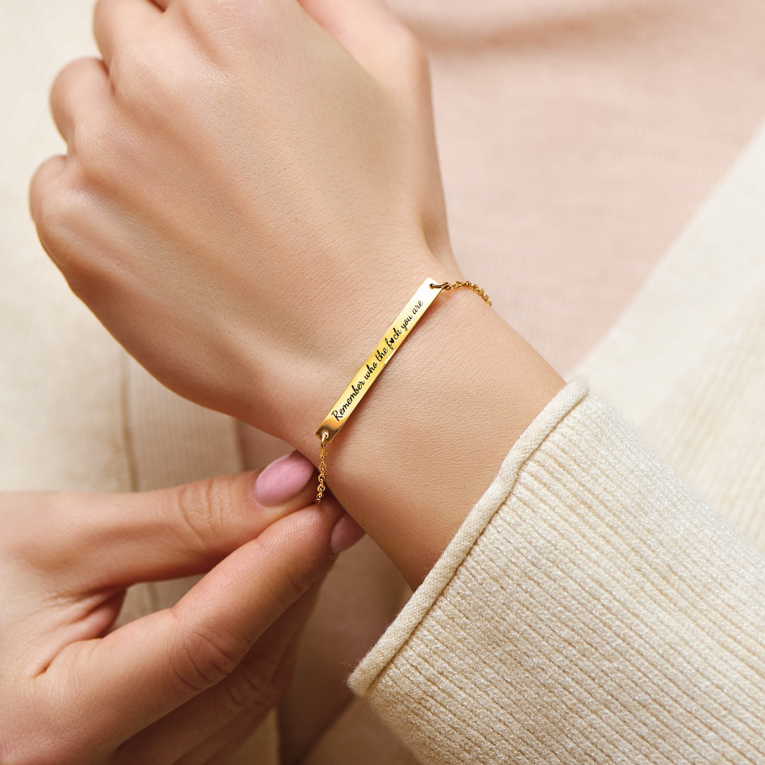 Remember Who The F♡ck You Are Motivational Bar Bracelet